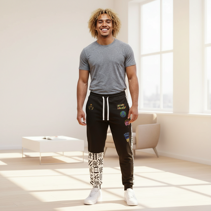 Handcrafted Afro Music Cartoon Art Athletic Joggers, Unisex Sweatpants, African Dance Jogging Pants