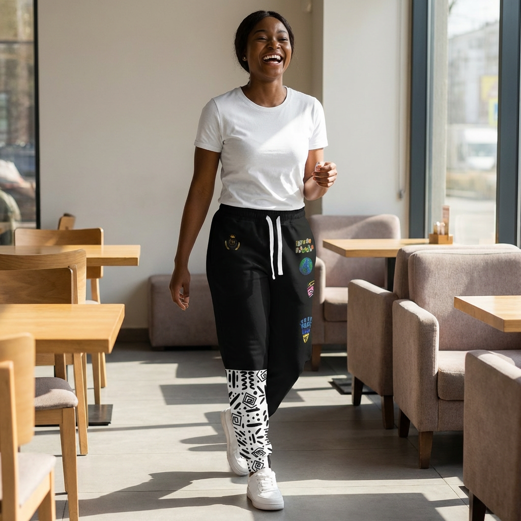Handcrafted Afro Music Cartoon Art Athletic Joggers, Unisex Sweatpants, African Dance Jogging Pants