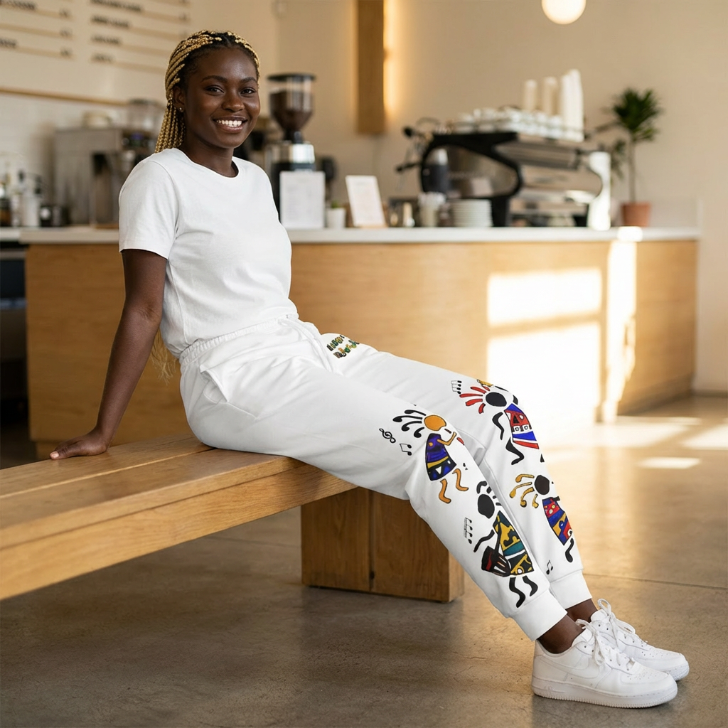Handcrafted Afro Music Cartoon Art Athletic Joggers, Unisex Sweatpants
