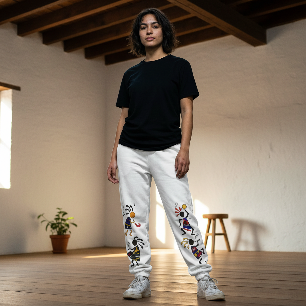 Handcrafted Afro Music Cartoon Art Athletic Joggers, Unisex Sweatpants Printify