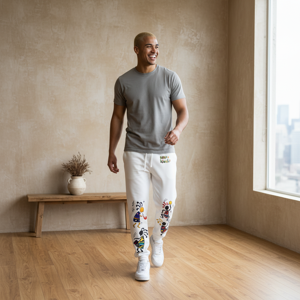 Handcrafted Afro Music Cartoon Art Athletic Joggers, Unisex Sweatpants Printify