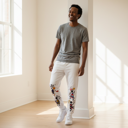 Handcrafted Afro Music Cartoon Art Athletic Joggers, Unisex Sweatpants