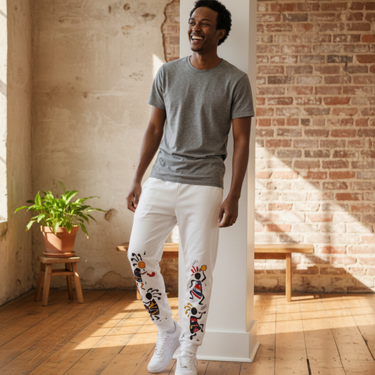 Handcrafted Afro Music Cartoon Art Athletic Joggers, Unisex Sweatpants