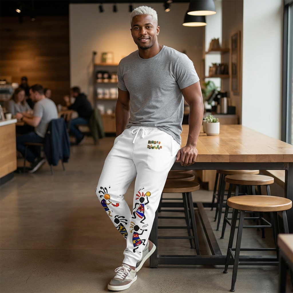 Handcrafted Afro Music Cartoon Art Athletic Joggers, Unisex Sweatpants