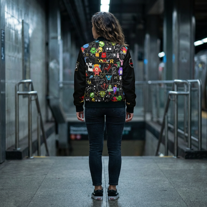 Monster Themed Cartoon Colorful Graphic Women's Jacket, Trendy Outerwear