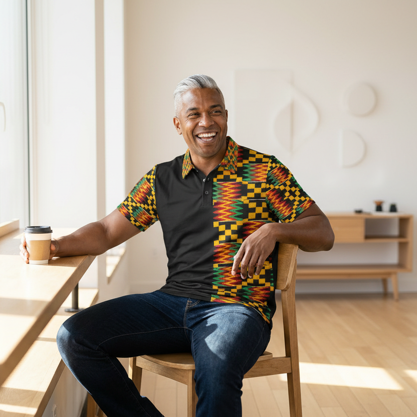 Kente Pattern Polo Shirt — Unisex African Print Short Sleeve Polo