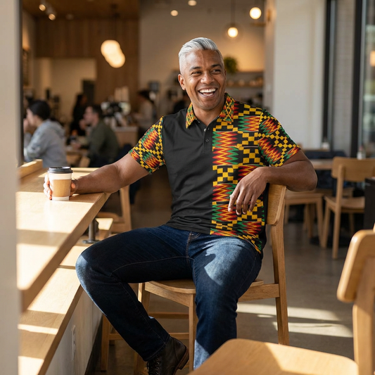 Kente Pattern Polo Shirt — Unisex African Print Short Sleeve Polo