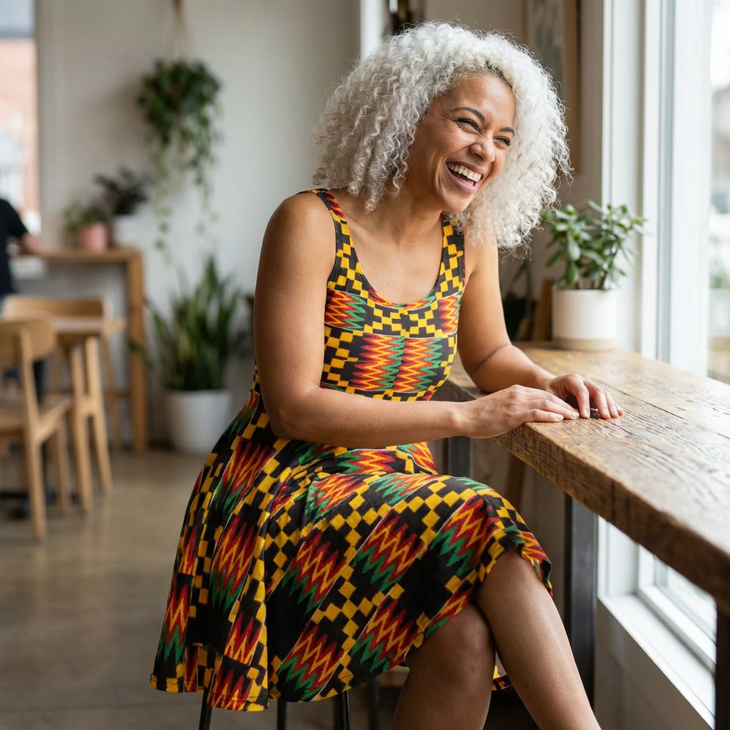 Kente Print Skater Dress — African-Inspired Bold Pattern Sundress