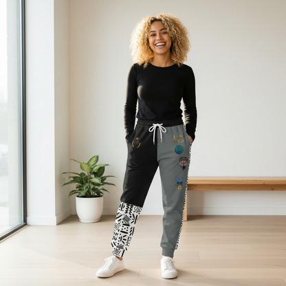 Handcrafted Afro Music Cartoon Art Athletic Joggers, Unisex Sweatpants, African Dance Jogging Pants