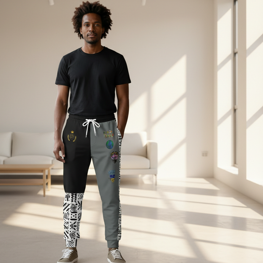 Handcrafted Afro Music Cartoon Art Athletic Joggers, Unisex Sweatpants, African Dance Jogging Pants
