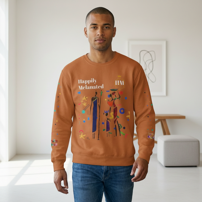 Bold Ethnic Unisex Light Weight Crewneck, Hand-drawn Tribal Family Doodle Design