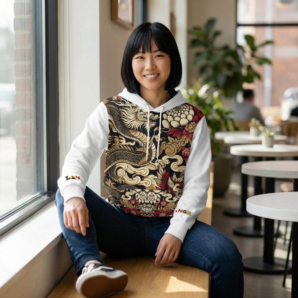 Stylish Dragon Hoodie, Unique Fashion Sweatshirt, AOP Design, Trendy Streetwear