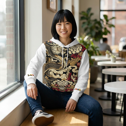 Stylish Dragon Hoodie, Unique Fashion Sweatshirt, AOP Design, Trendy Streetwear