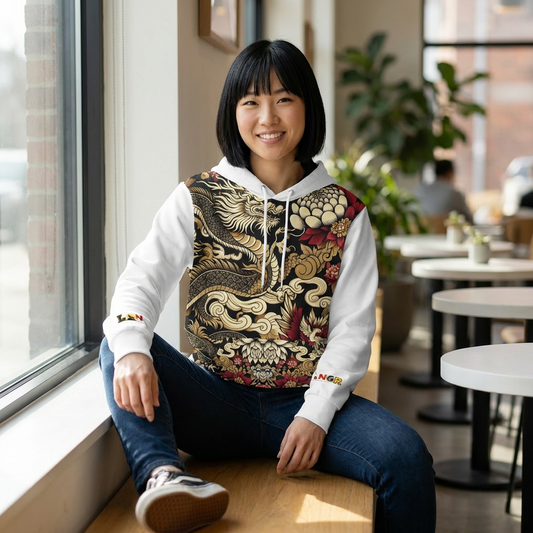 Stylish Dragon Hoodie, Unique Fashion Sweatshirt, AOP Design, Trendy Streetwear