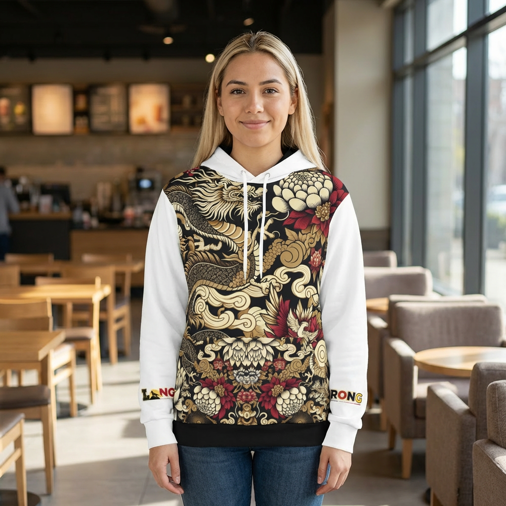 Stylish Dragon Hoodie, Unique Fashion Sweatshirt, AOP Design, Trendy Streetwear Printify