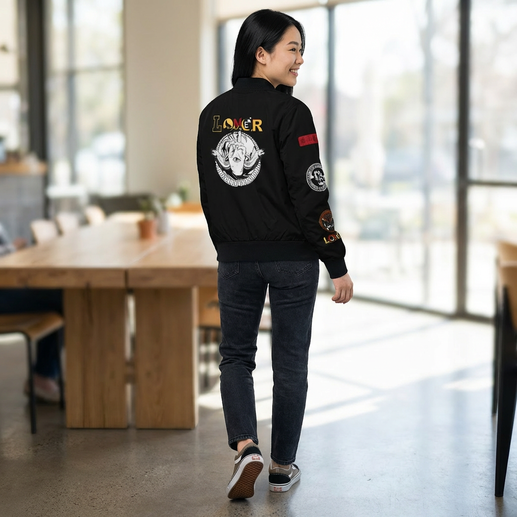 Gothic Bomber Jacket, Eye Art Women's Outerwear, Unique All Over Print Jacket