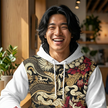 Stylish Dragon Hoodie, Unique Fashion Sweatshirt, AOP Design, Trendy Streetwear
