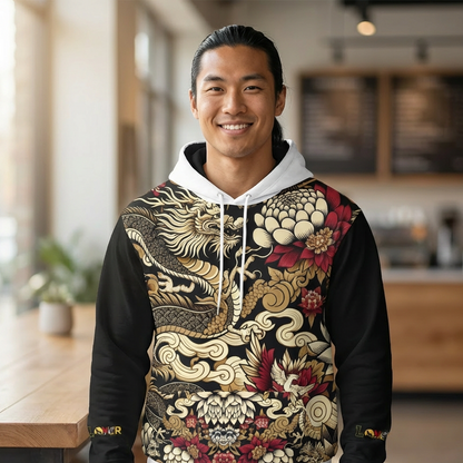 Stylish Dragon Hoodie, Unique Fashion Sweatshirt, AOP Design, Trendy Streetwear