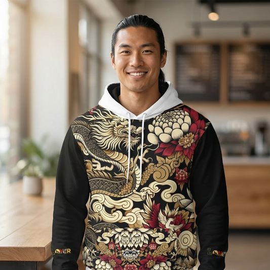 Stylish Dragon Hoodie, Unique Fashion Sweatshirt, AOP Design, Trendy Streetwear