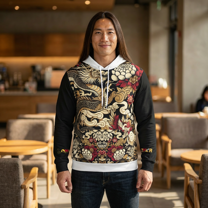 Stylish Dragon Hoodie, Unique Fashion Sweatshirt, AOP Design, Trendy Streetwear