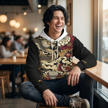 Stylish Dragon Hoodie, Unique Fashion Sweatshirt, AOP Design, Trendy Streetwear