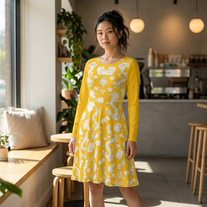 Dragon Print Long Sleeve Dance Dress | Boho Style, Dance Wear, Vintage Inspired