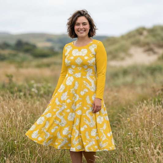 Dragon Print Long Sleeve Dance Dress | Boho Style, Dance Wear, Vintage Inspired