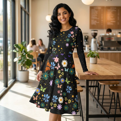 Celestial Floral Long Sleeve Dance Dress - Perfect for Parties, Events, Spring Celebrations