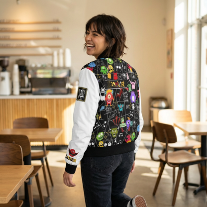 Monster Themed Cartoon Colorful Graphic Women's Jacket, Trendy Outerwear