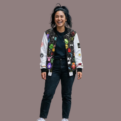 Monster Themed Cartoon Colorful Graphic Women's Jacket, Trendy Outerwear