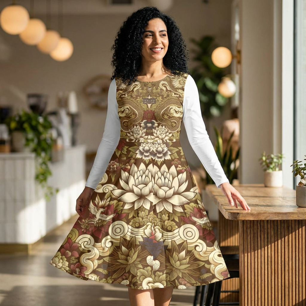 Elegant Floral Print Long Sleeve Dance Dress, Perfect for Parties, Dance Recitals