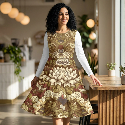 Elegant Floral Print Long Sleeve Dance Dress, Perfect for Parties, Dance Recitals