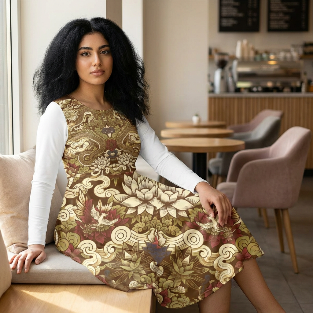 Elegant Floral Print Long Sleeve Dance Dress, Perfect for Parties, Dance Recitals
