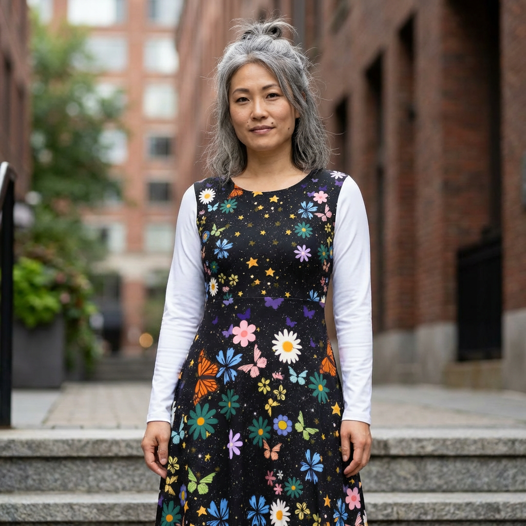 Celestial Floral Long Sleeve Dance Dress - Perfect for Parties, Events, Spring Celebrations Printify