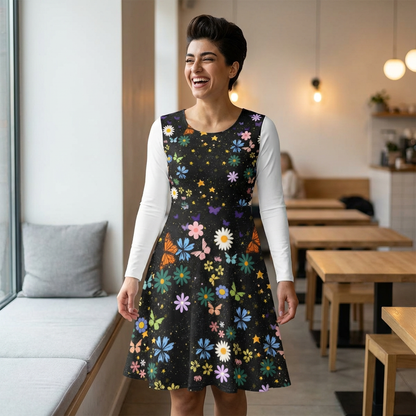 Celestial Floral Long Sleeve Dance Dress - Perfect for Parties, Events, Spring Celebrations
