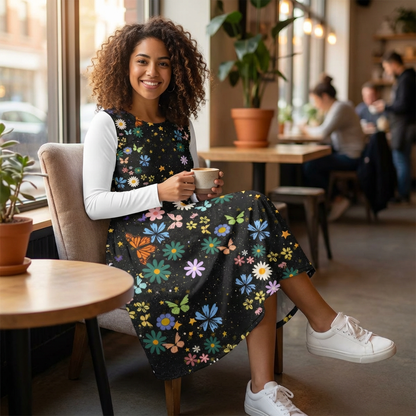 Celestial Floral Long Sleeve Dance Dress - Perfect for Parties, Events, Spring Celebrations