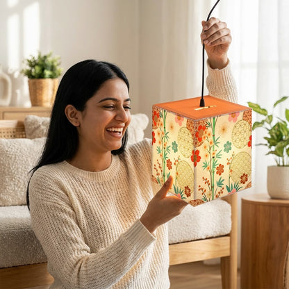 Japanese Floral Cube Lamp — Vintage Sakura Pattern Light Cube