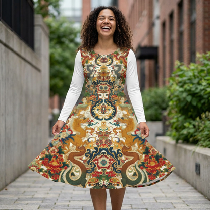 Elegant Floral Print Long Sleeve Dance Dress, Perfect for Parties, Dance Recitals