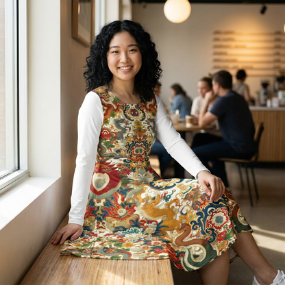 Elegant Floral Print Long Sleeve Dance Dress, Perfect for Parties, Dance Recitals