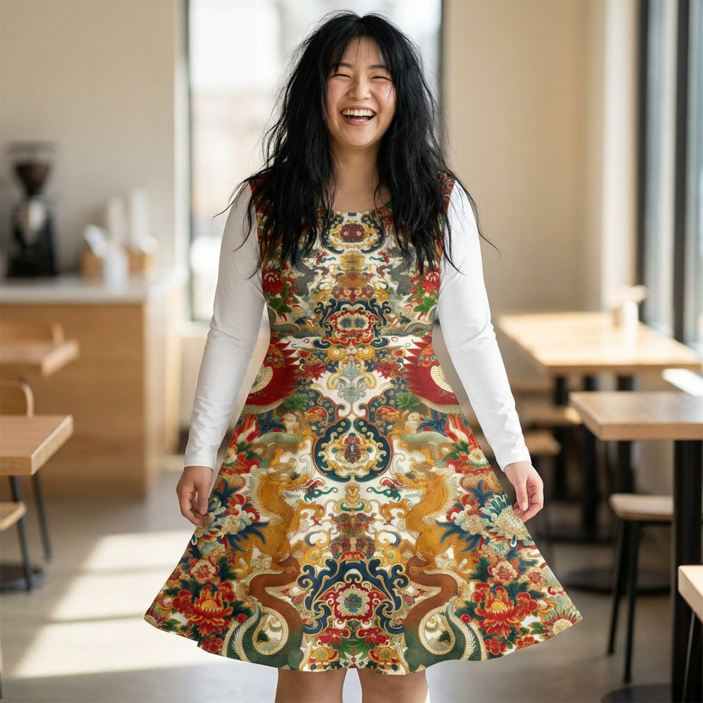 Elegant Floral Print Long Sleeve Dance Dress, Perfect for Parties, Dance Recitals