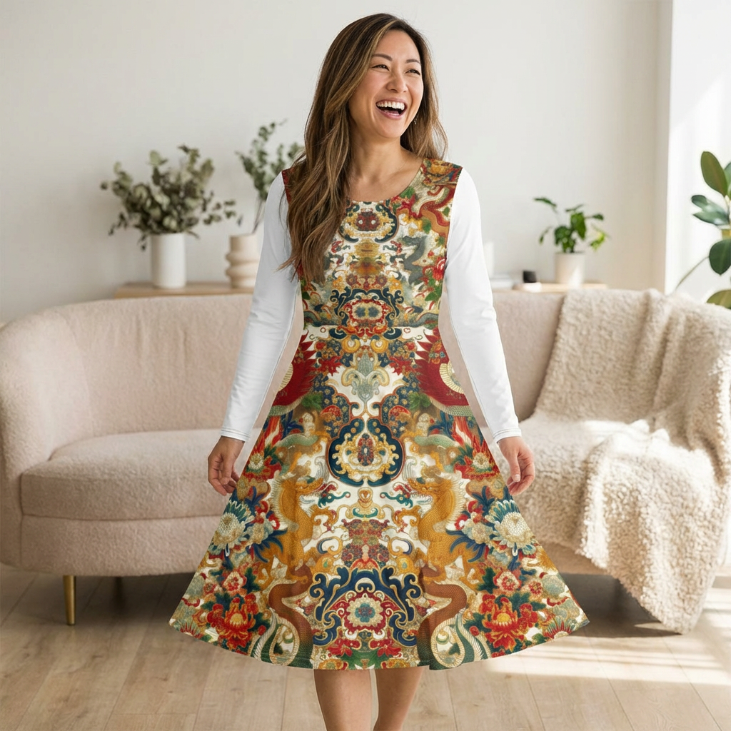 Elegant Floral Print Long Sleeve Dance Dress, Perfect for Parties, Dance Recitals