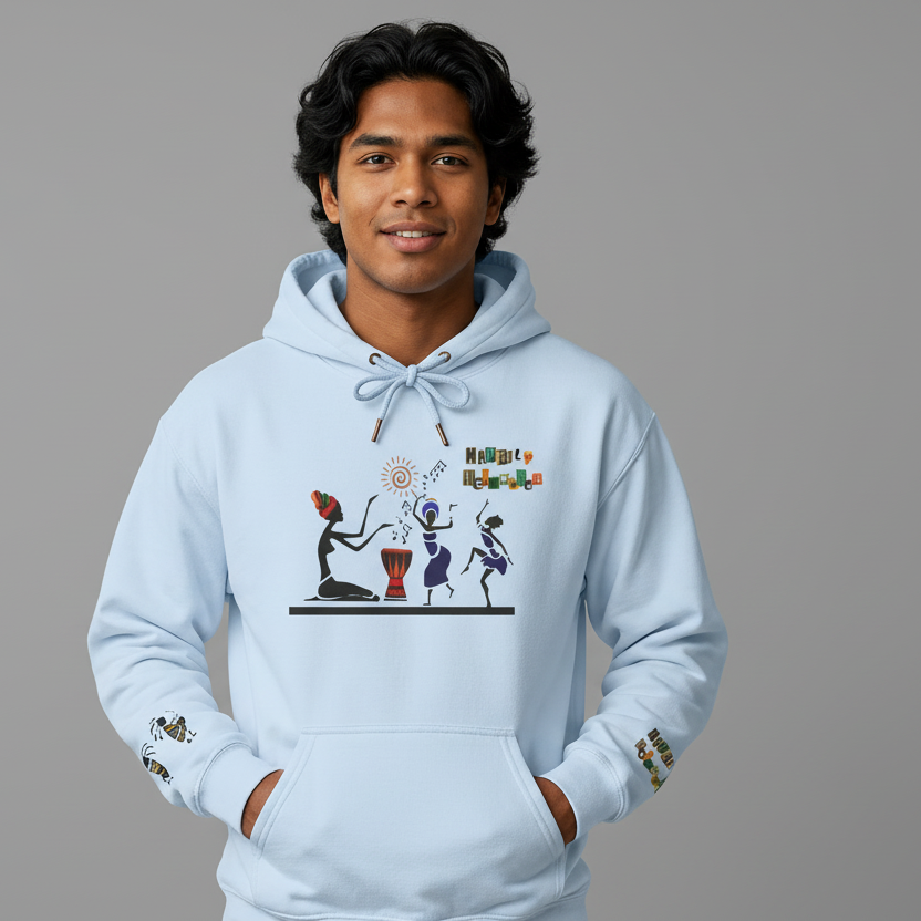 Ethnic Streetwear Unisex Heavy Blend, Hand-Drawn Tribal Music Art, Daily Wear