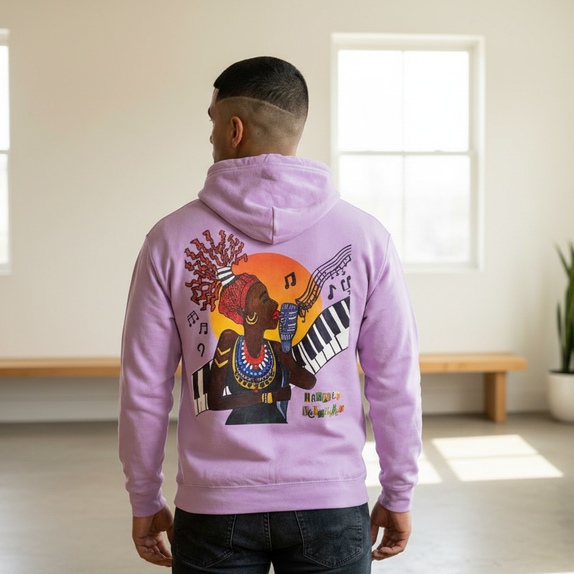 Afrocentric Jazz Music Lightweight Hooded Sweatshirt, Piano Art Graphic, Music Lover Gift Printify