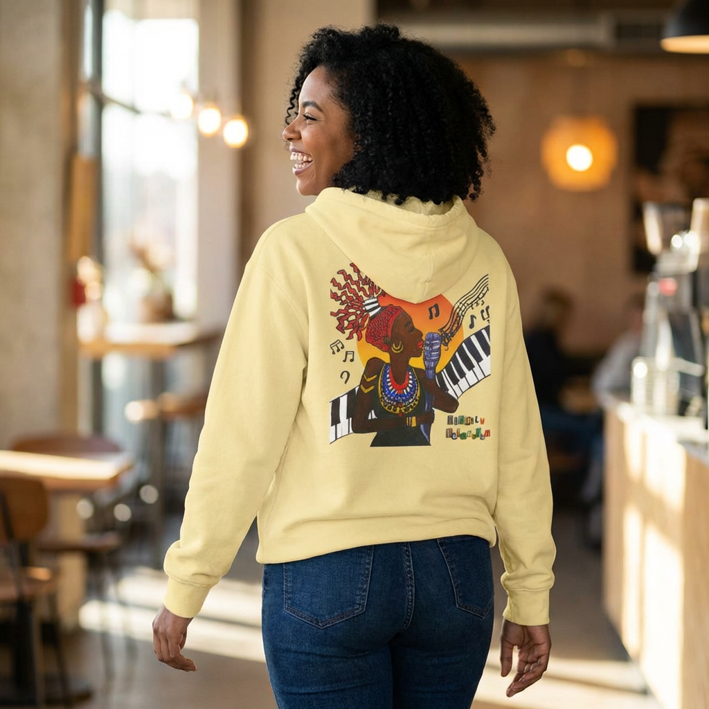 Afrocentric Jazz Music Lightweight Hooded Sweatshirt, Piano Art Graphic, Music Lover Gift