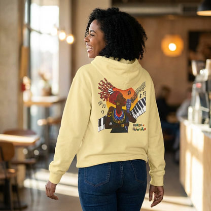 Afrocentric Jazz Music Lightweight Hooded Sweatshirt, Piano Art Graphic, Music Lover Gift