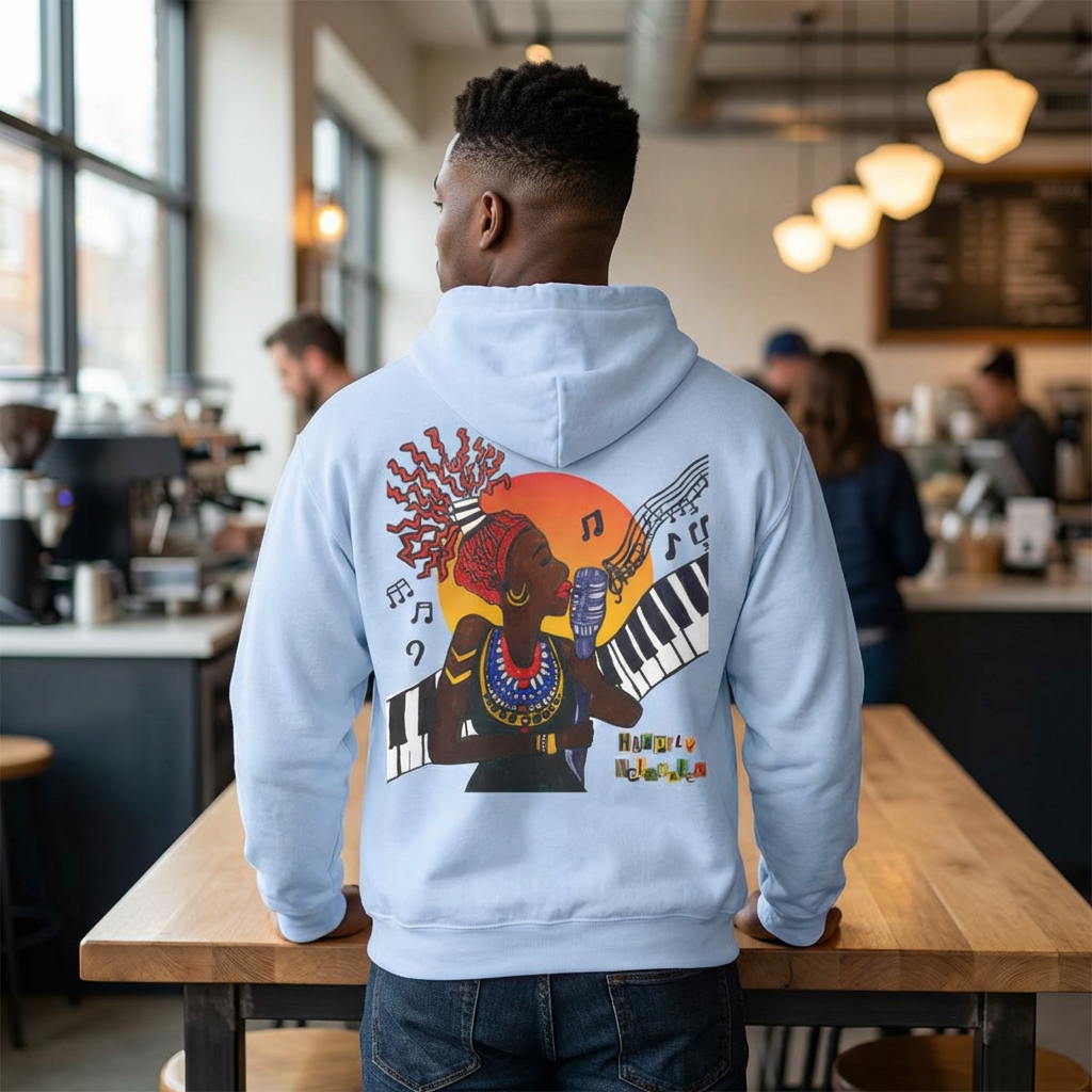 Afrocentric Jazz Music Lightweight Hooded Sweatshirt, Piano Art Graphic, Music Lover Gift