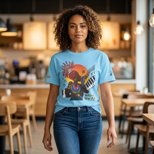 Afro Music Unisex Graphic Tee, Piano Art, Jazz Singer Shirt, Music Lover Gift