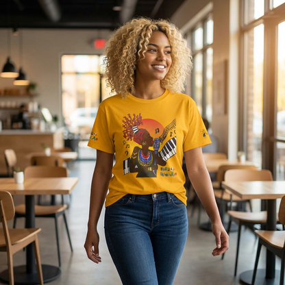 Afro Music Unisex Graphic Tee, Piano Art, Jazz Singer Shirt, Music Lover Gift