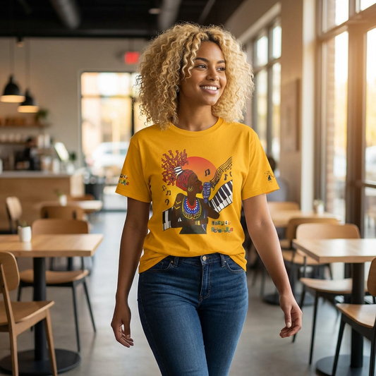 Afro Music Unisex Graphic Tee, Piano Art, Jazz Singer Shirt, Music Lover Gift