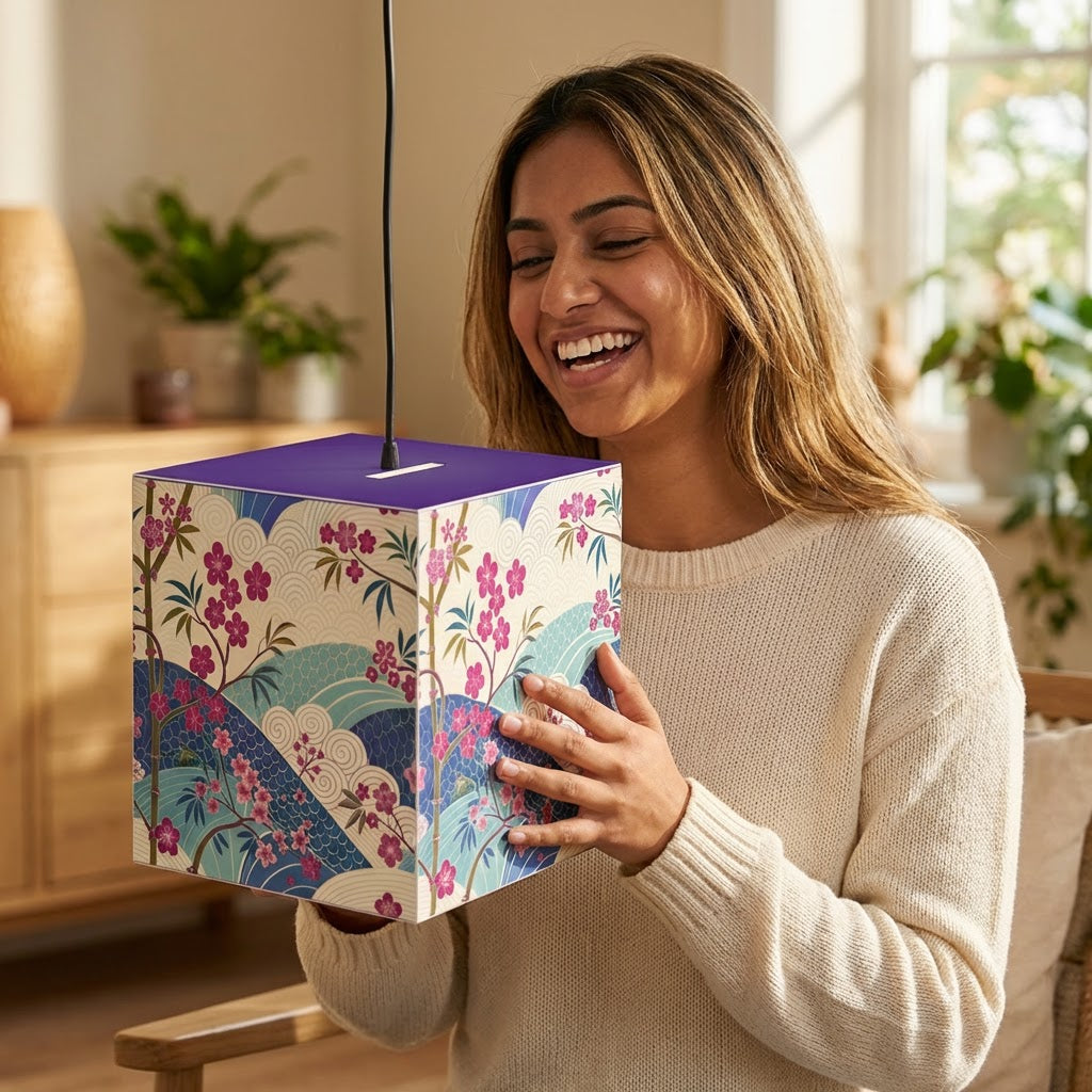 Japanese Floral Wave Light Cube Lamp — Cherry Blossom Ambient Night Light